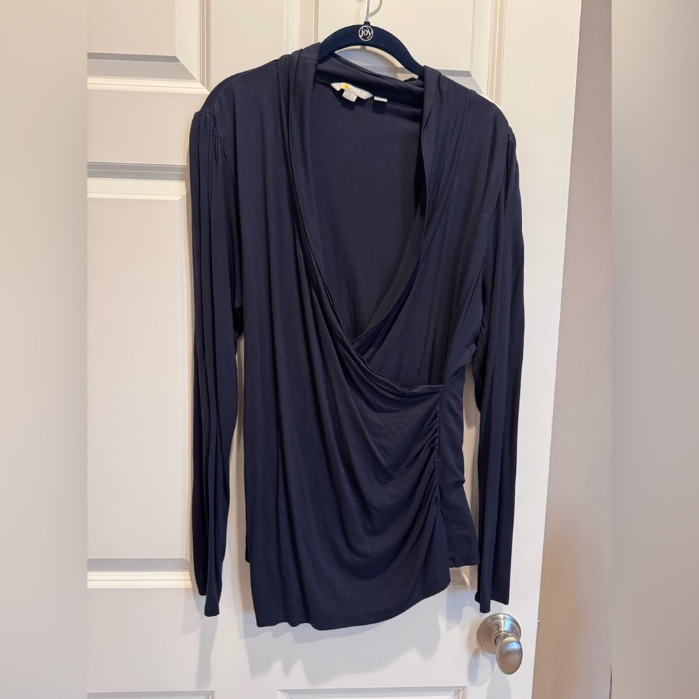 Boden Navy Draped Wrap-Style Long Sleeve Top